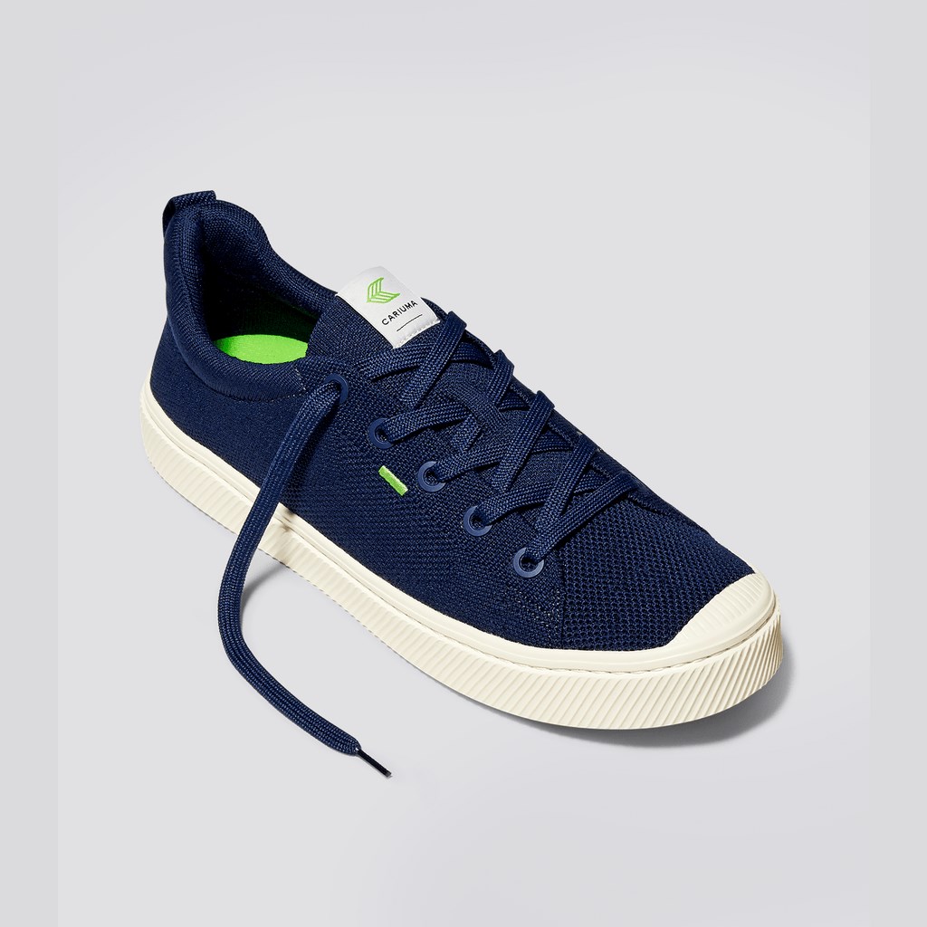 IBI Cariuma Low Top Bamboo Weave Knit Vegan Bleu Marine Homme | ICY-3583378